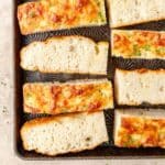 close up of cheesy focaccia bread.