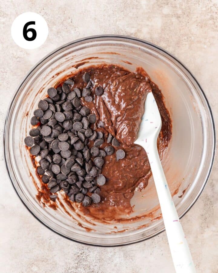 adding chocolate chips to muffins.