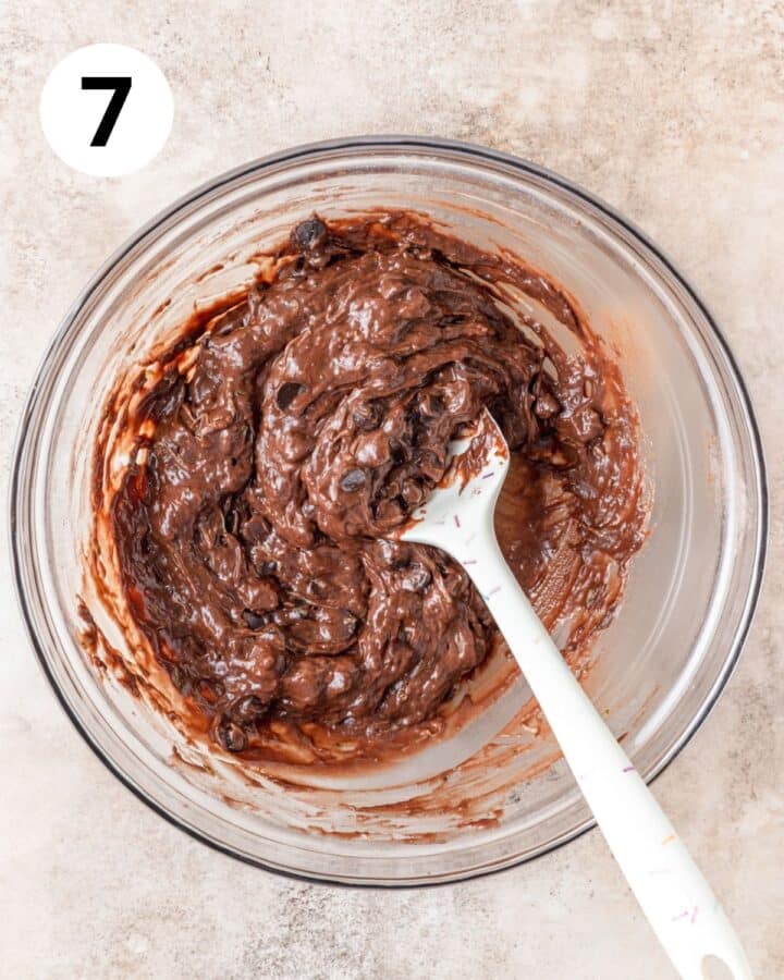 chocolate zucchini muffin batter in bowl.
