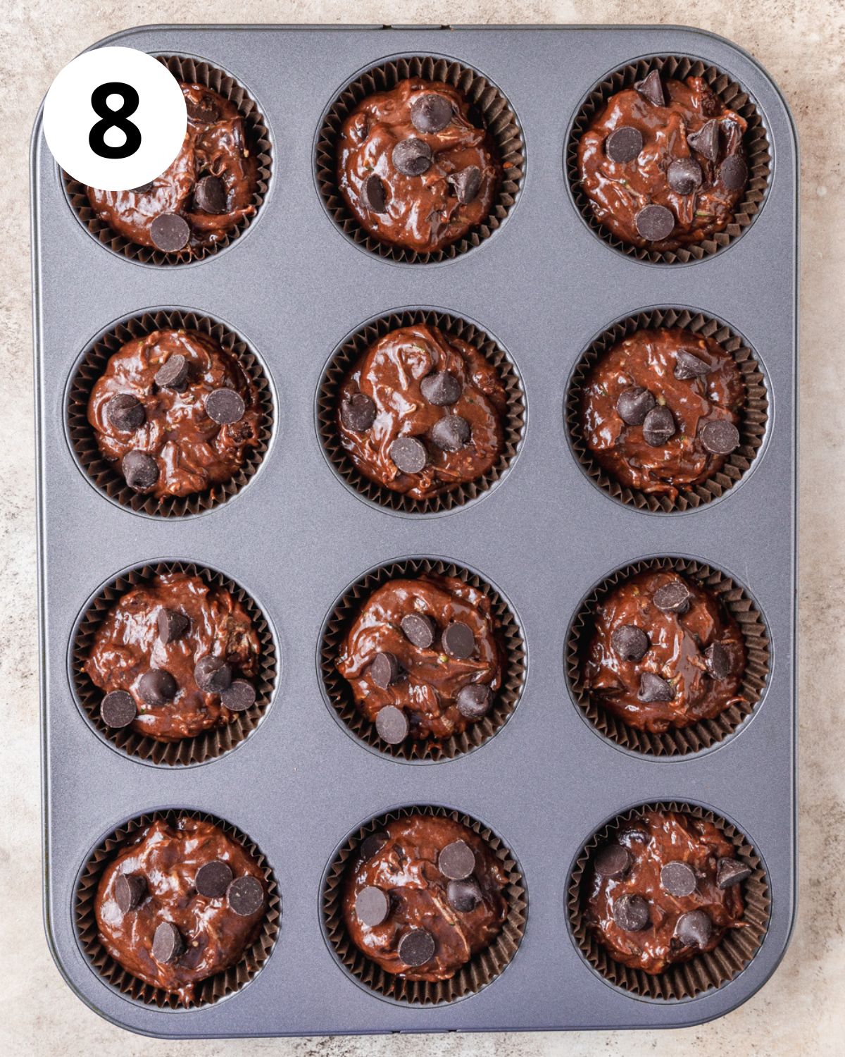 chocolate zucchini muffins before baking.