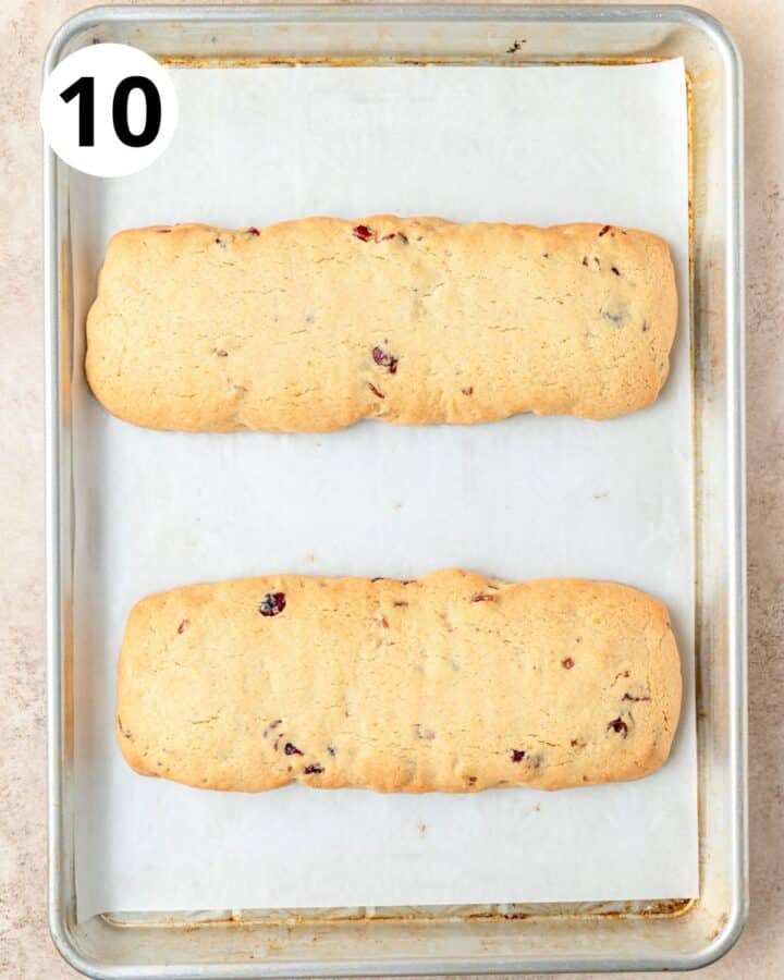 logs of cranberry orange biscotti after first bake.