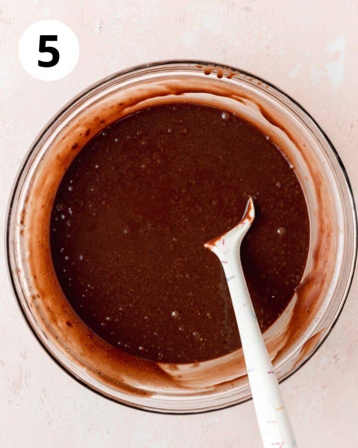 chocolate cake batter in bowl. 