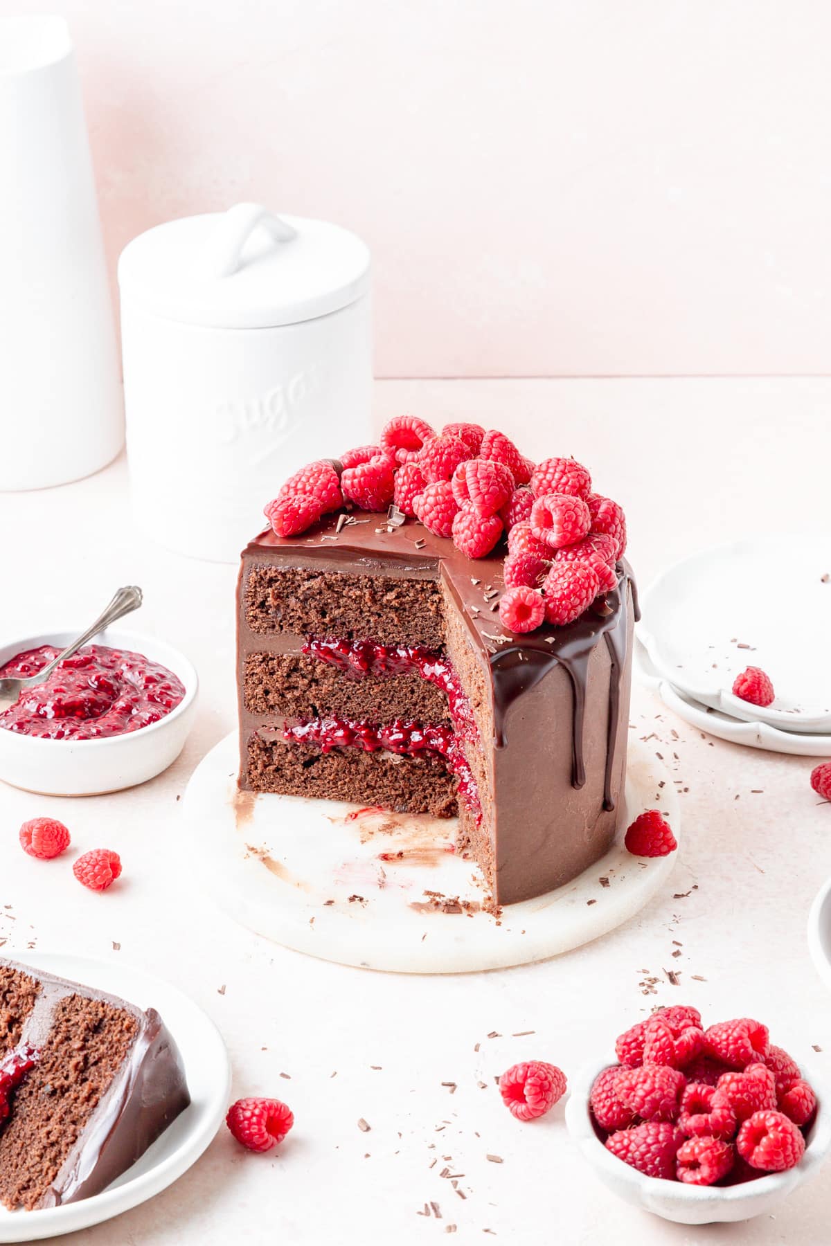 raspberry chocolate layer cake. 