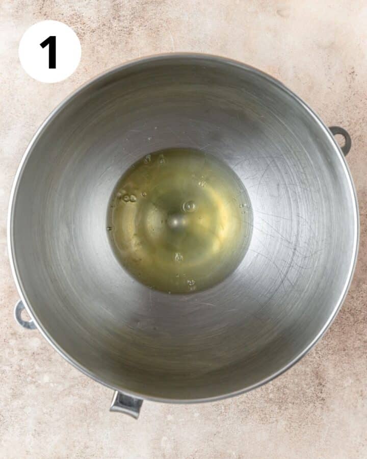 egg whites in stand mixer.