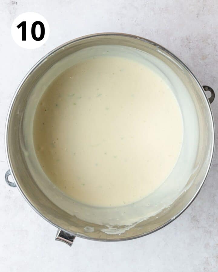 key lime cheesecake filling in bowl.