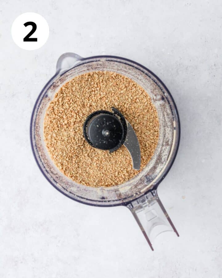 graham cracker crumbs in food processor. 