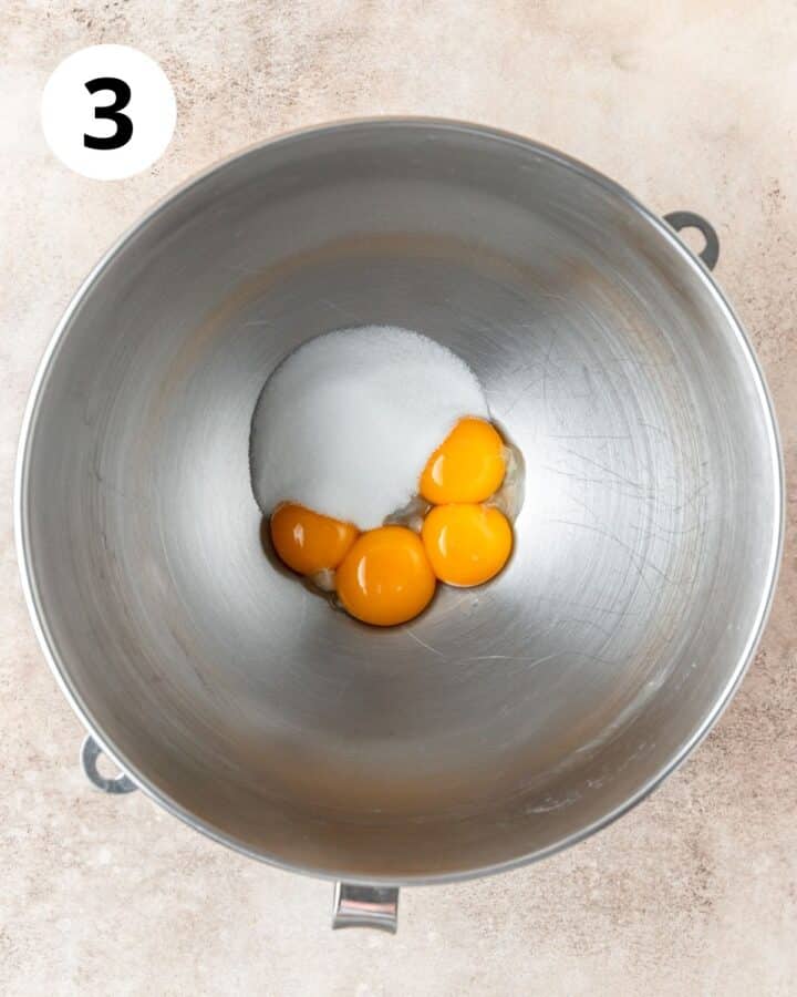 egg yolks and sugar in mixing bowl.