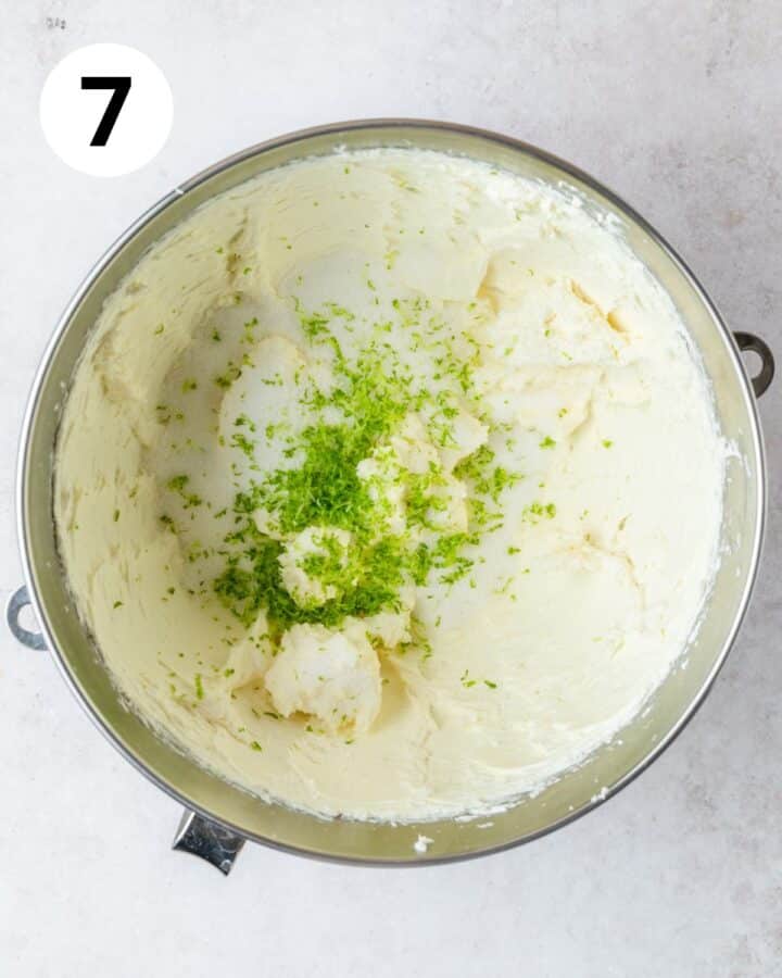 adding lime zest to cream cheese.
