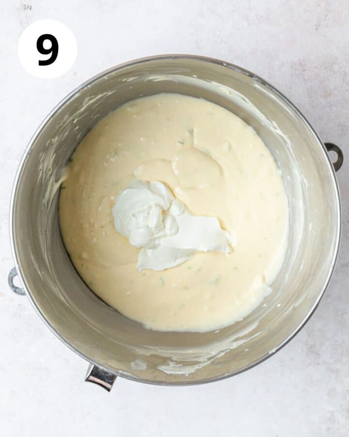adding sour cream to cheesecake filling.