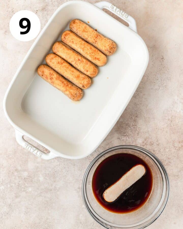 dipping ladyfingers in brewed espresso.