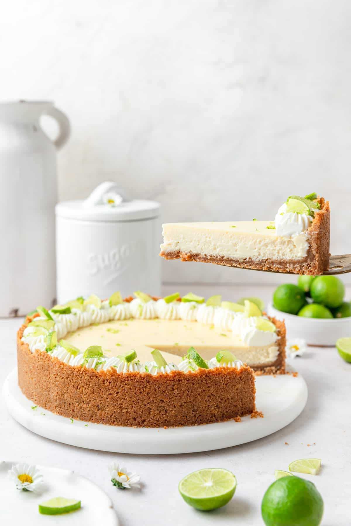 slice of key lime cheesecake.