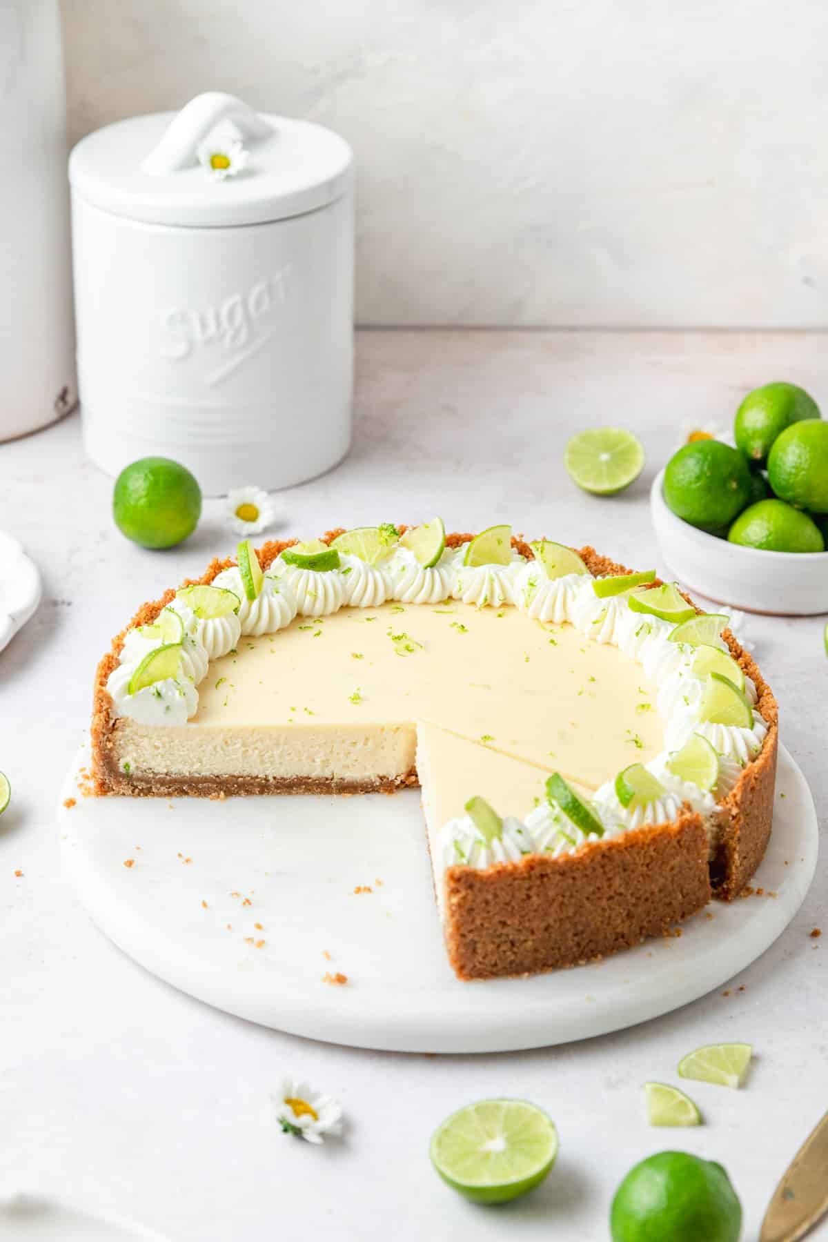 key lime cheesecake with graham cracker crust.