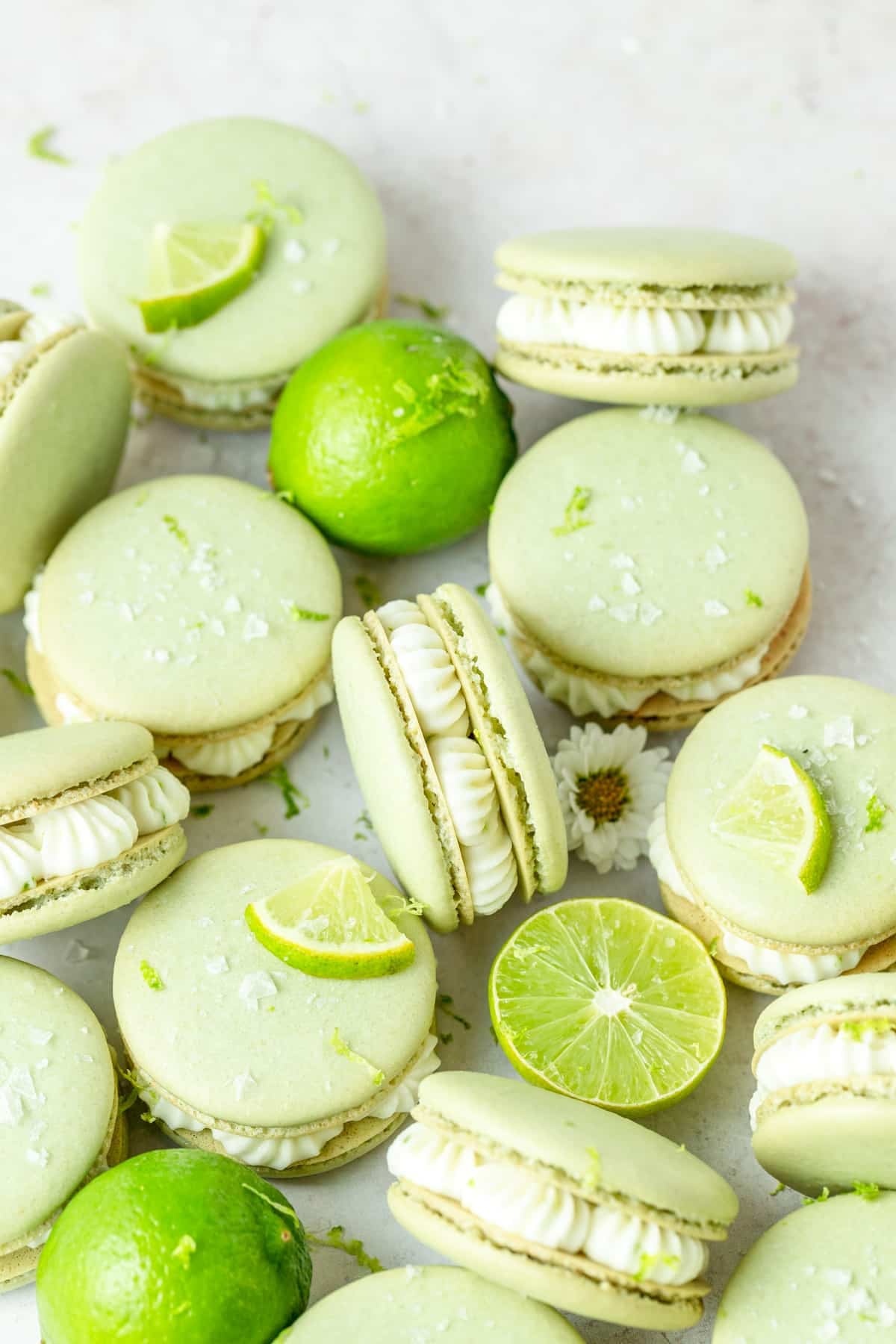 margarita macarons filled with tequila lime buttercream.