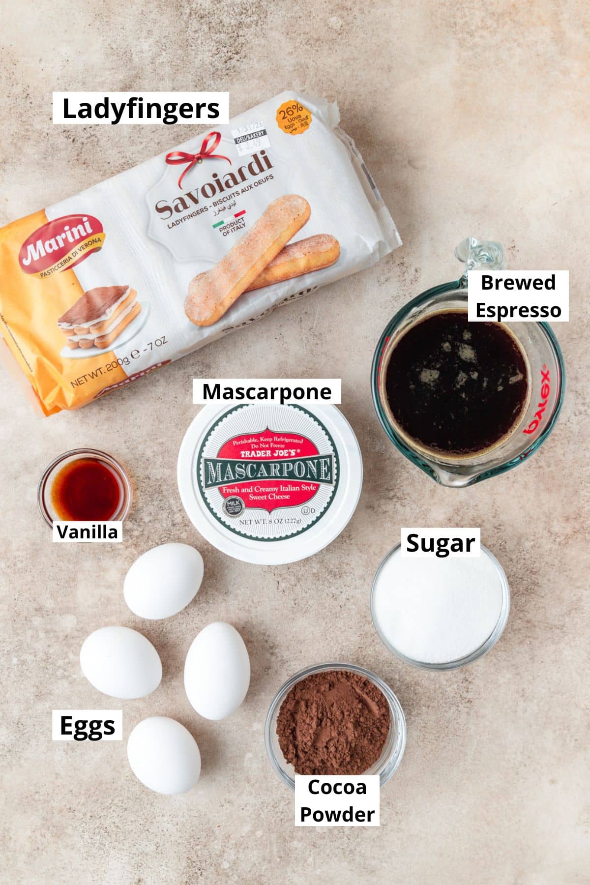 ingredients for authentic tiramisu. 