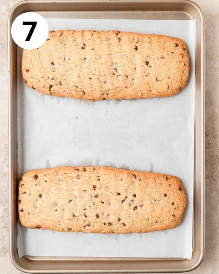 chocolate chip biscotti after first bake.
