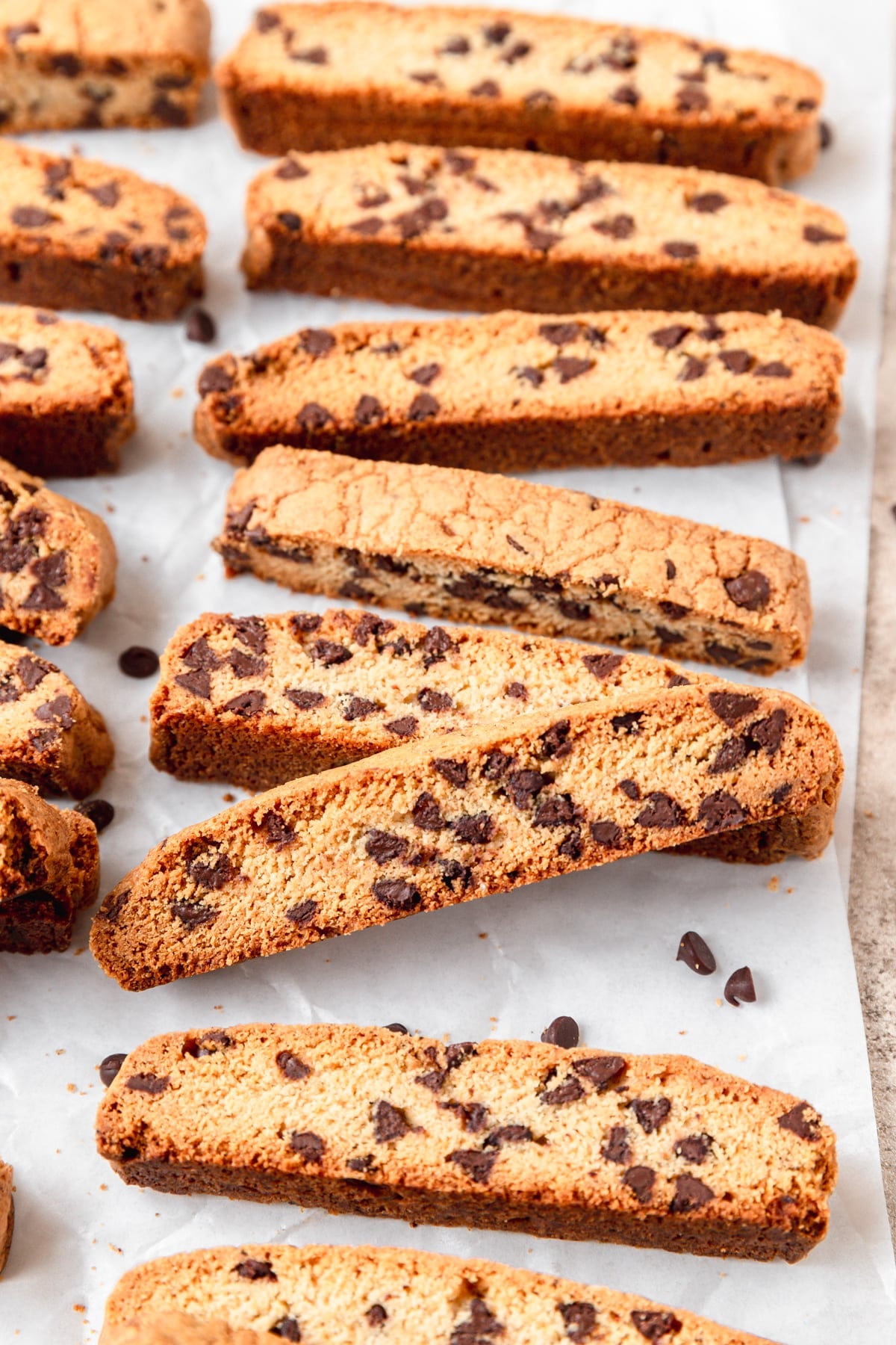 brown butter biscotti with mini chocolate chips.