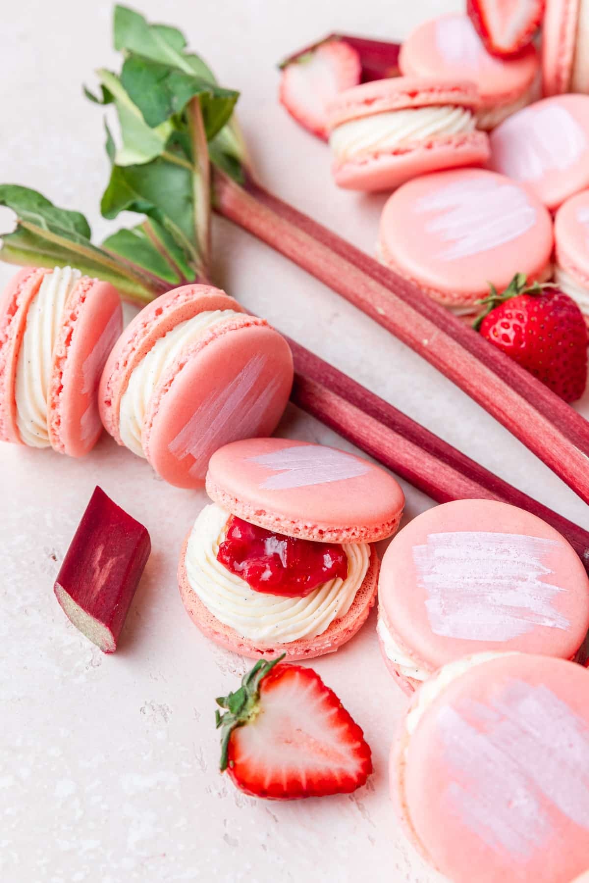 strawberry rhubarb macarons.