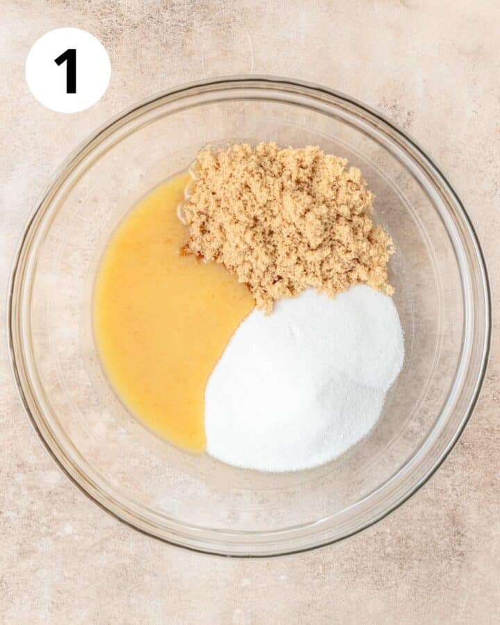 brown butter and sugars in bowl. 