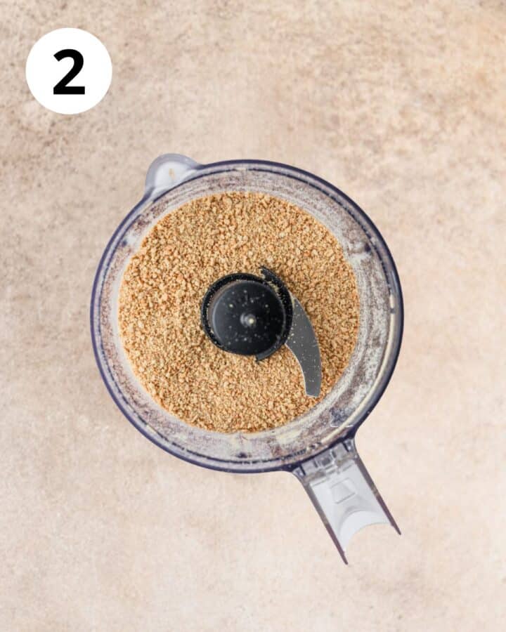 graham cracker crumbs in food processor.