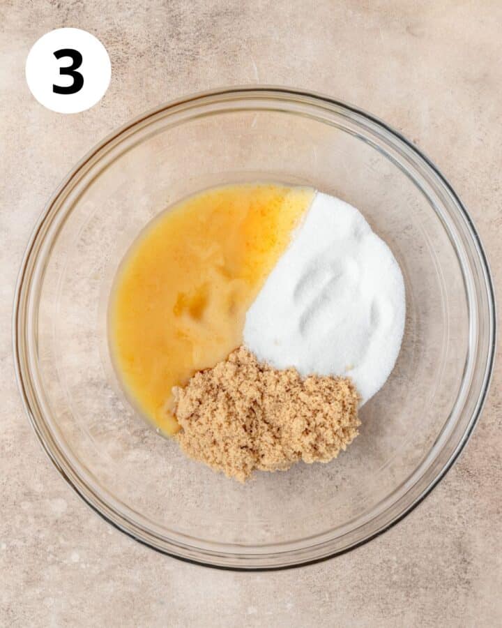 brown butter and sugar in bowl.