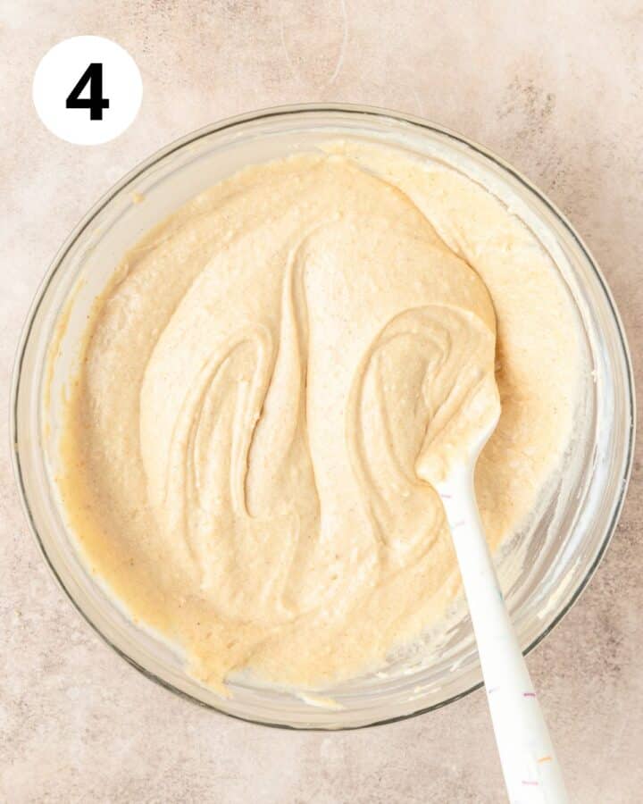 eggnog cake batter in bowl. 