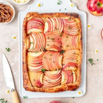 apple cheddar galette with caramelized onions.