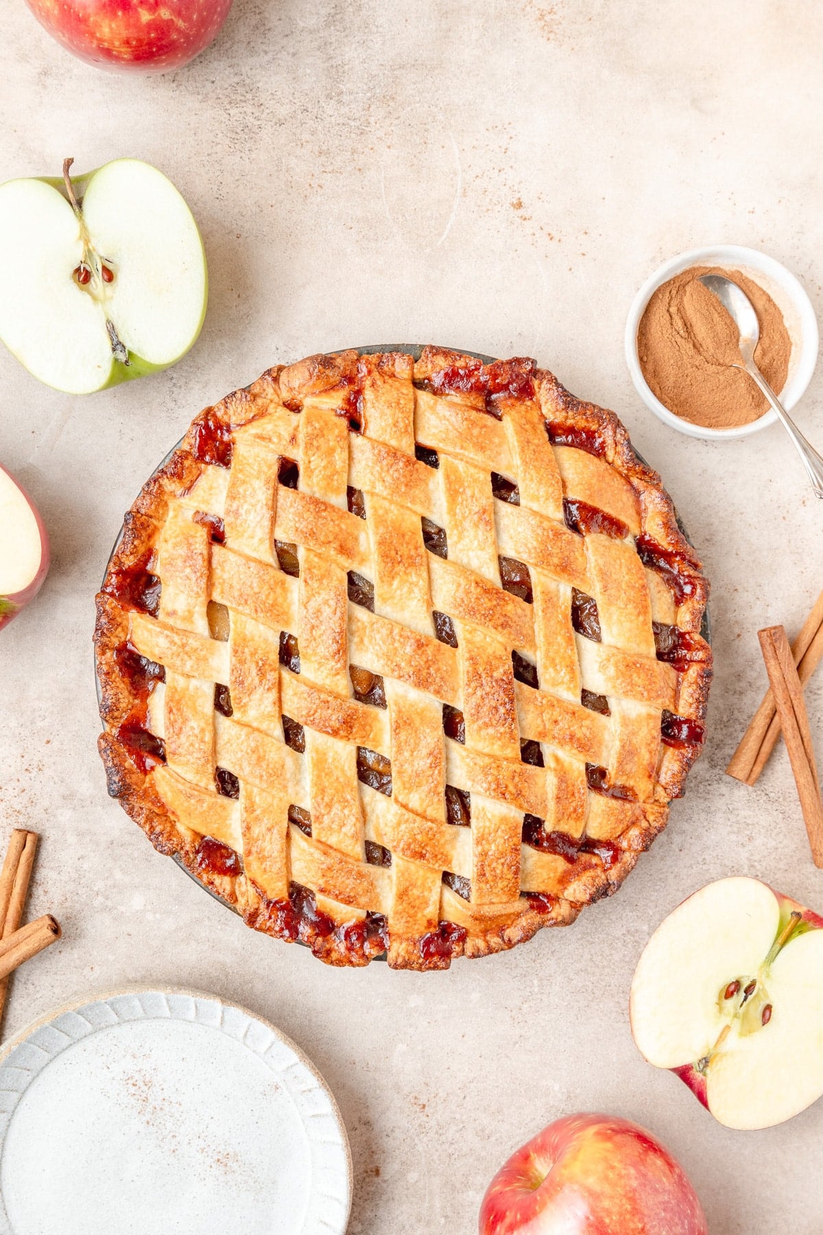 homemade apple pie after baking.