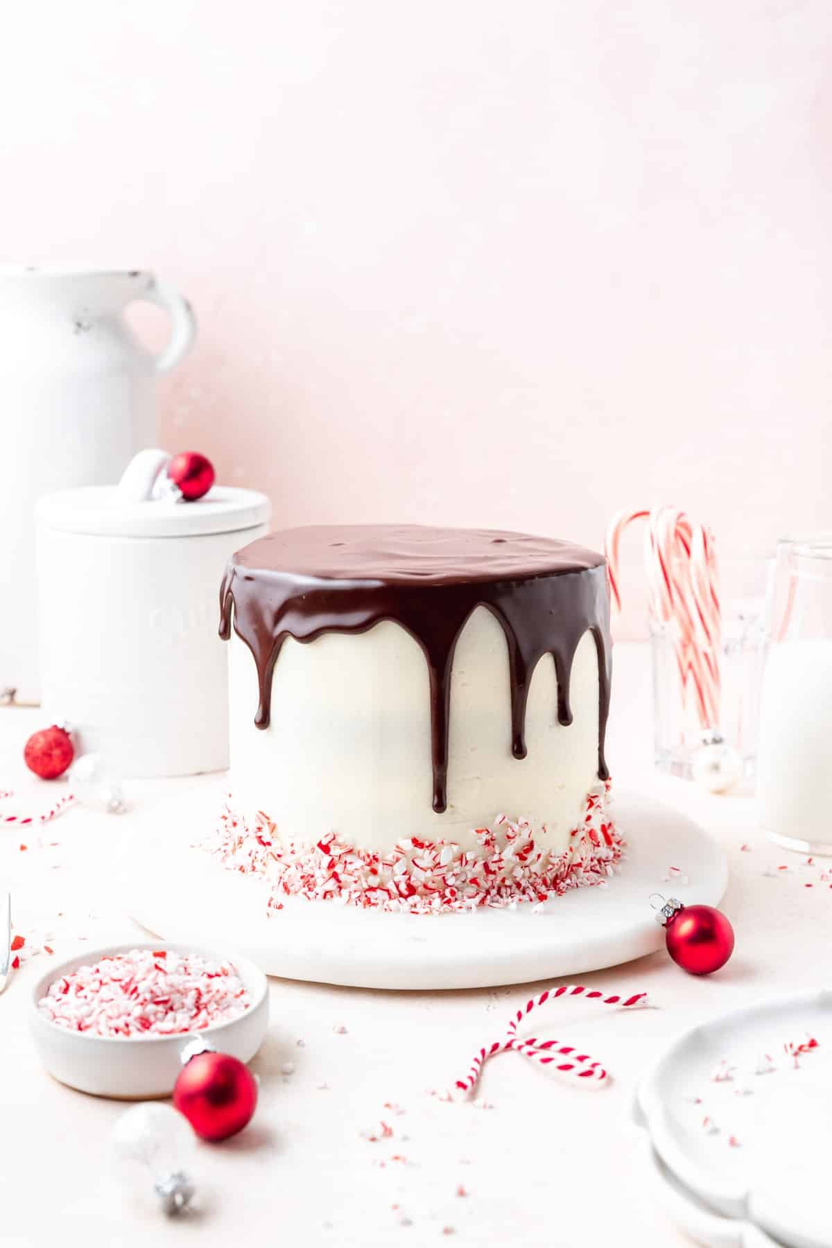 chocolate peppermint cake drizzled with dark chocolate.