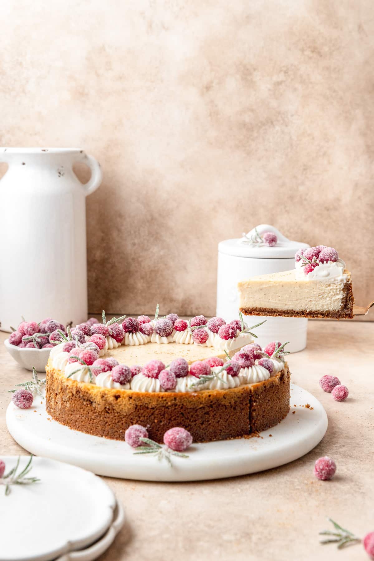 slice of eggnog cheesecake being removed.