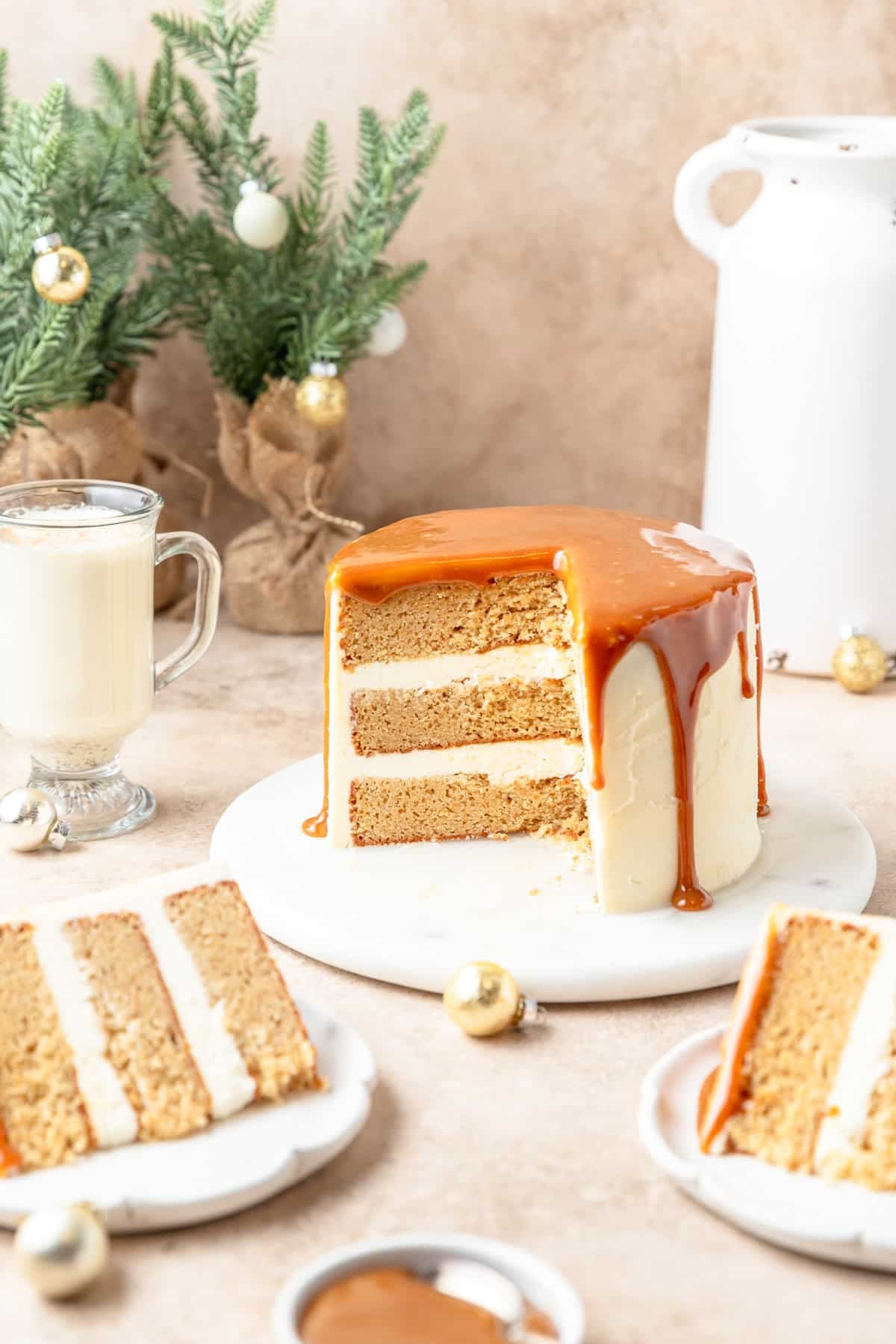 salted caramel eggnog cake.