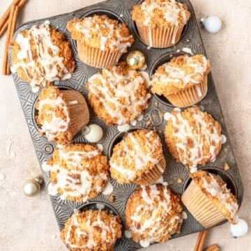 brown butter eggnog muffins with streusel topping.
