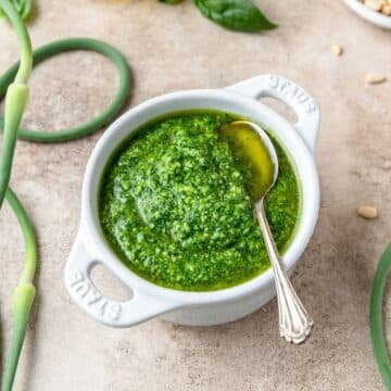 homemade basil and garlic scape pesto.