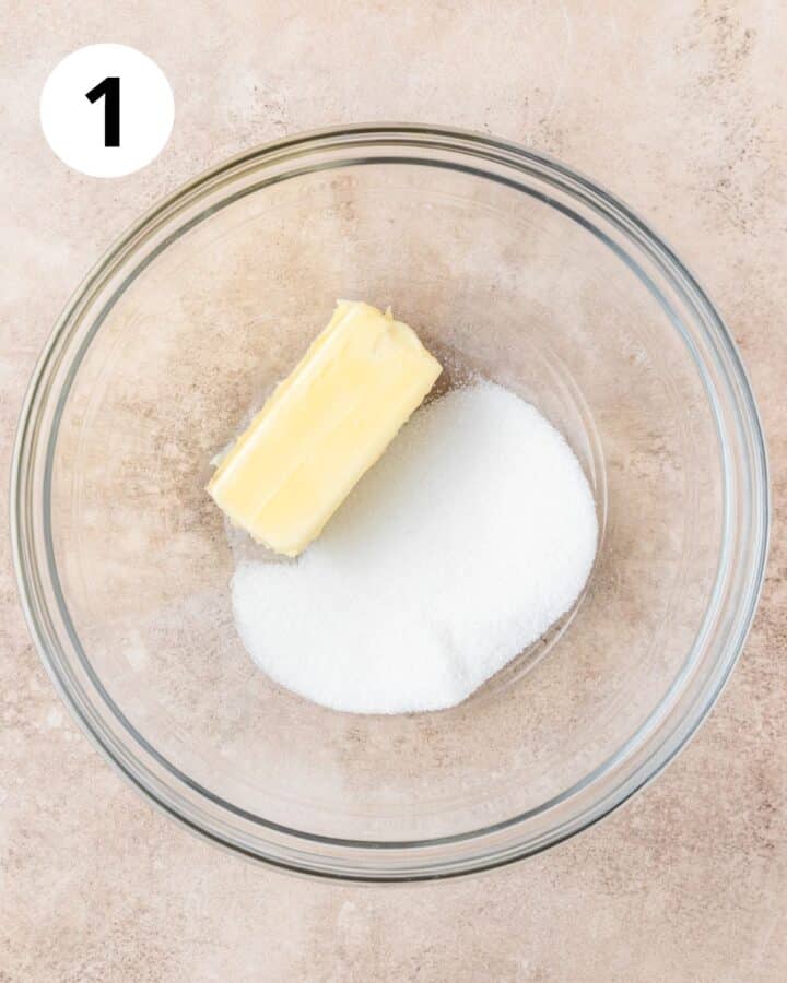 sugar and butter in bowl.