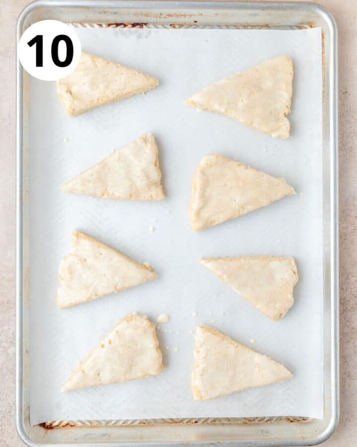 eggnog scones brushed with eggnog before baking.