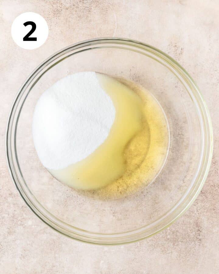 oil and sugar in bowl.