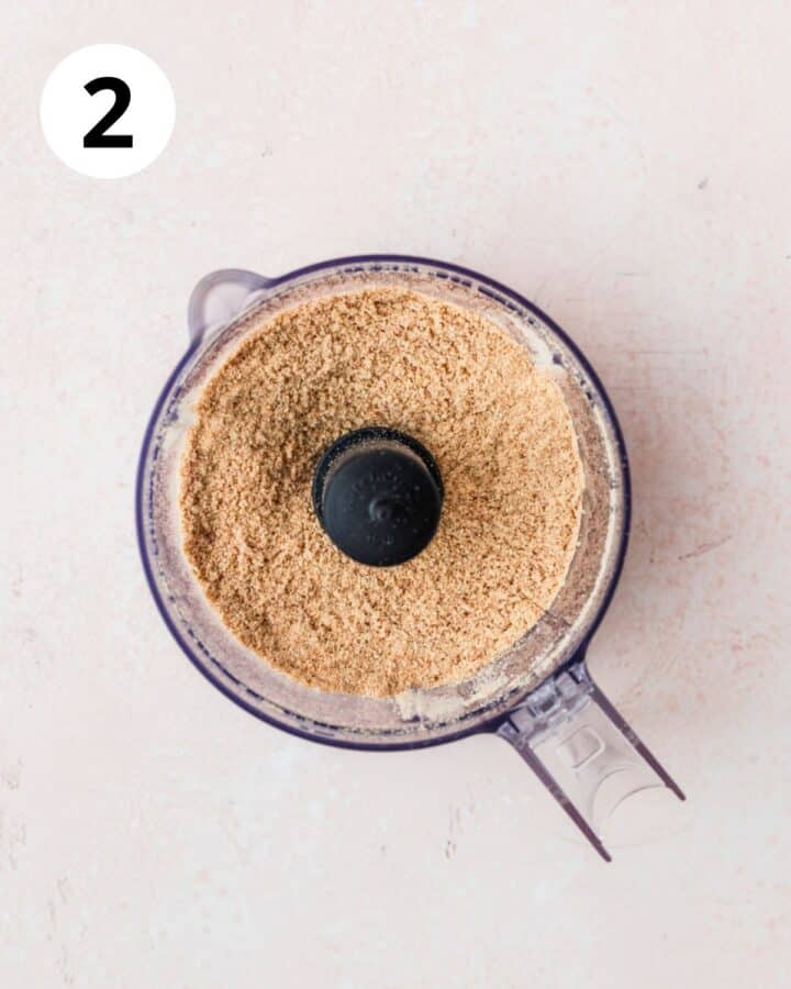 graham cracker crumbs in food processor. 