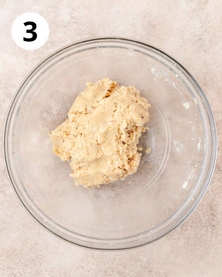 snowball cookie dough in bowl. 