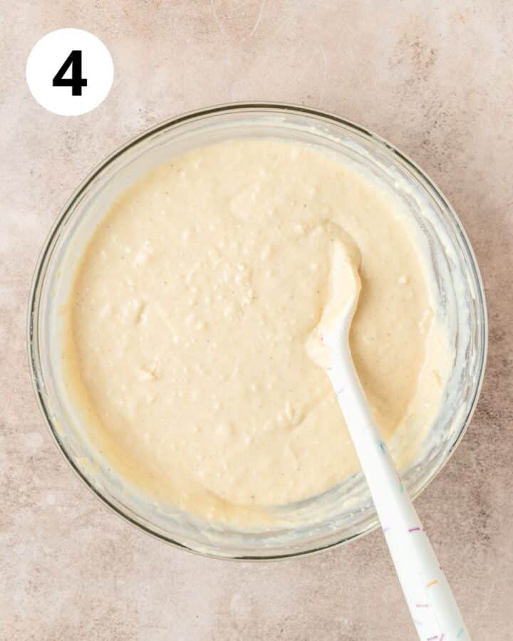 eggnog pancake batter in bowl.