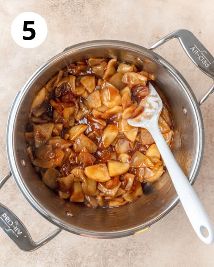 pre cooked spiced apple filling in pot.
