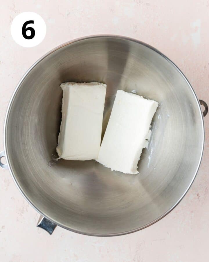 cream cheese in mixing bowl. 