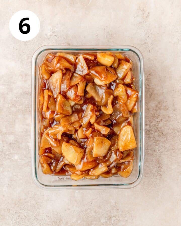 pre cooked apple filling in container for storing.