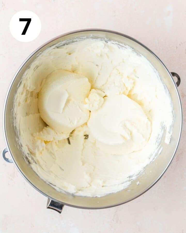 adding mascarpone to cream cheese.