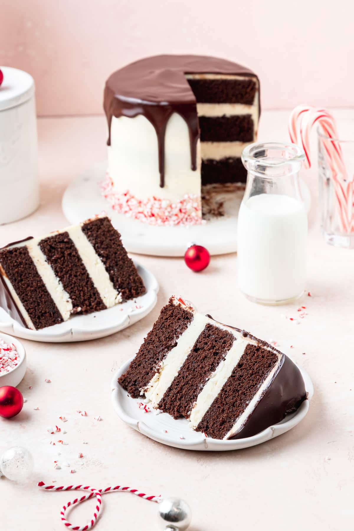 slices of chocolate peppermint layer cake.