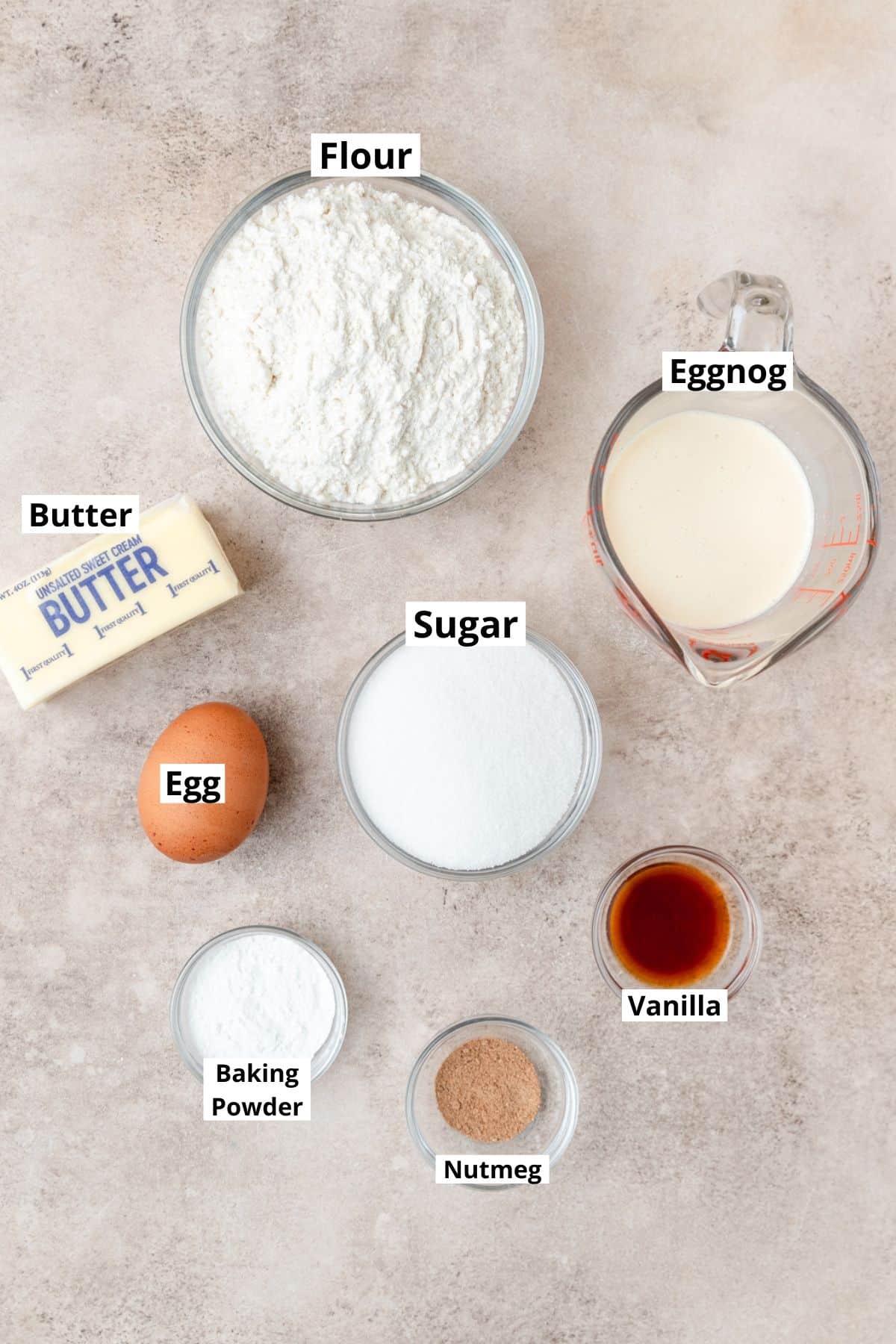 ingredients for eggnog scones.