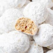 hazelnut snowball cookies tossed in powdered sugar.