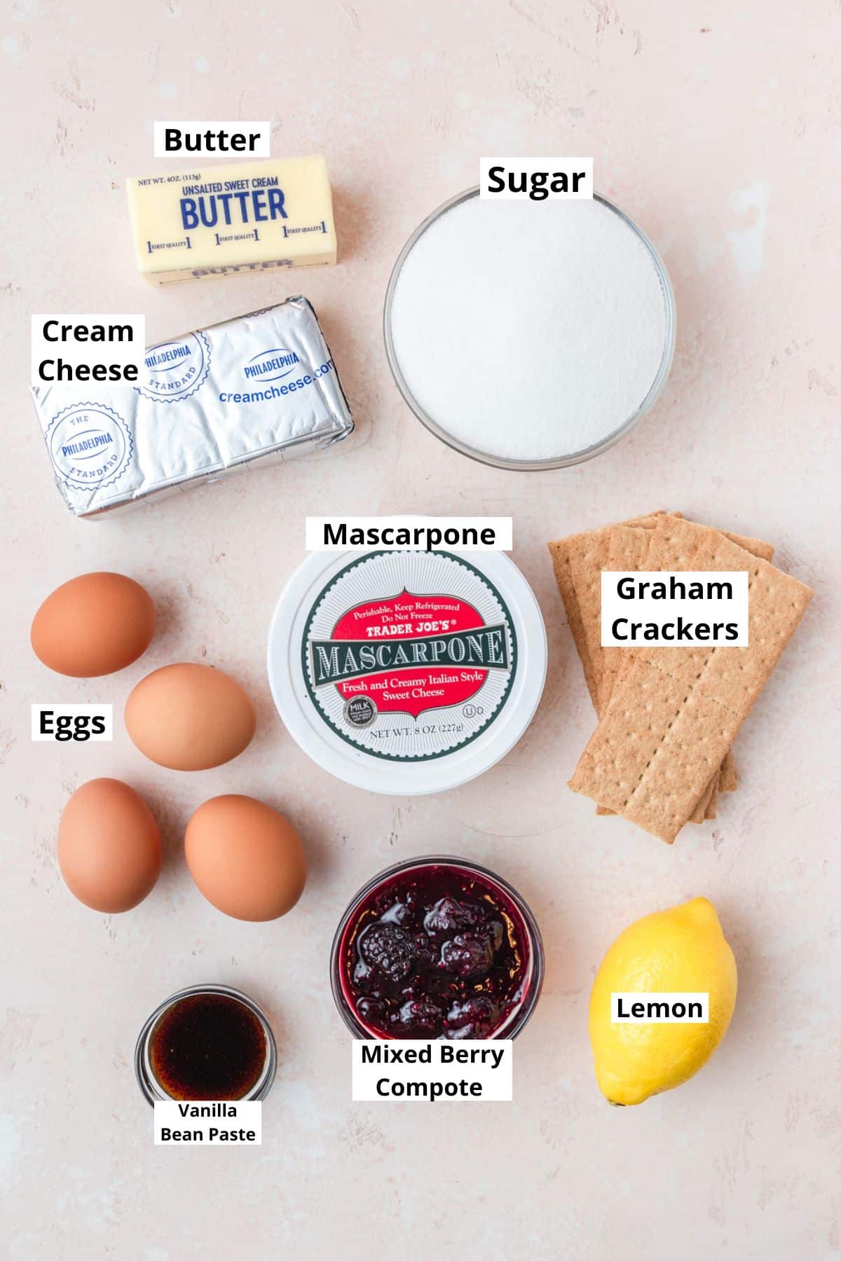 ingredients for mascarpone cheesecake.