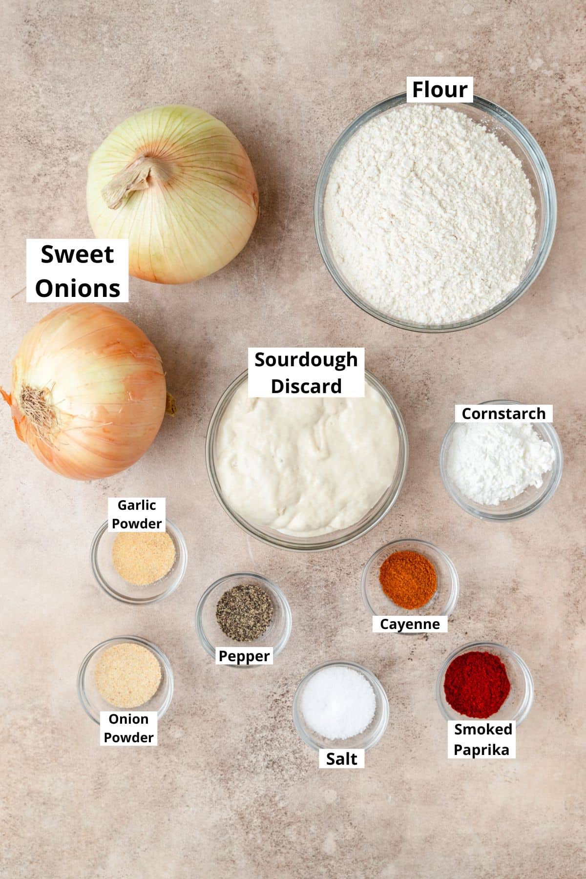 ingredients for sourdough discard onion rings.