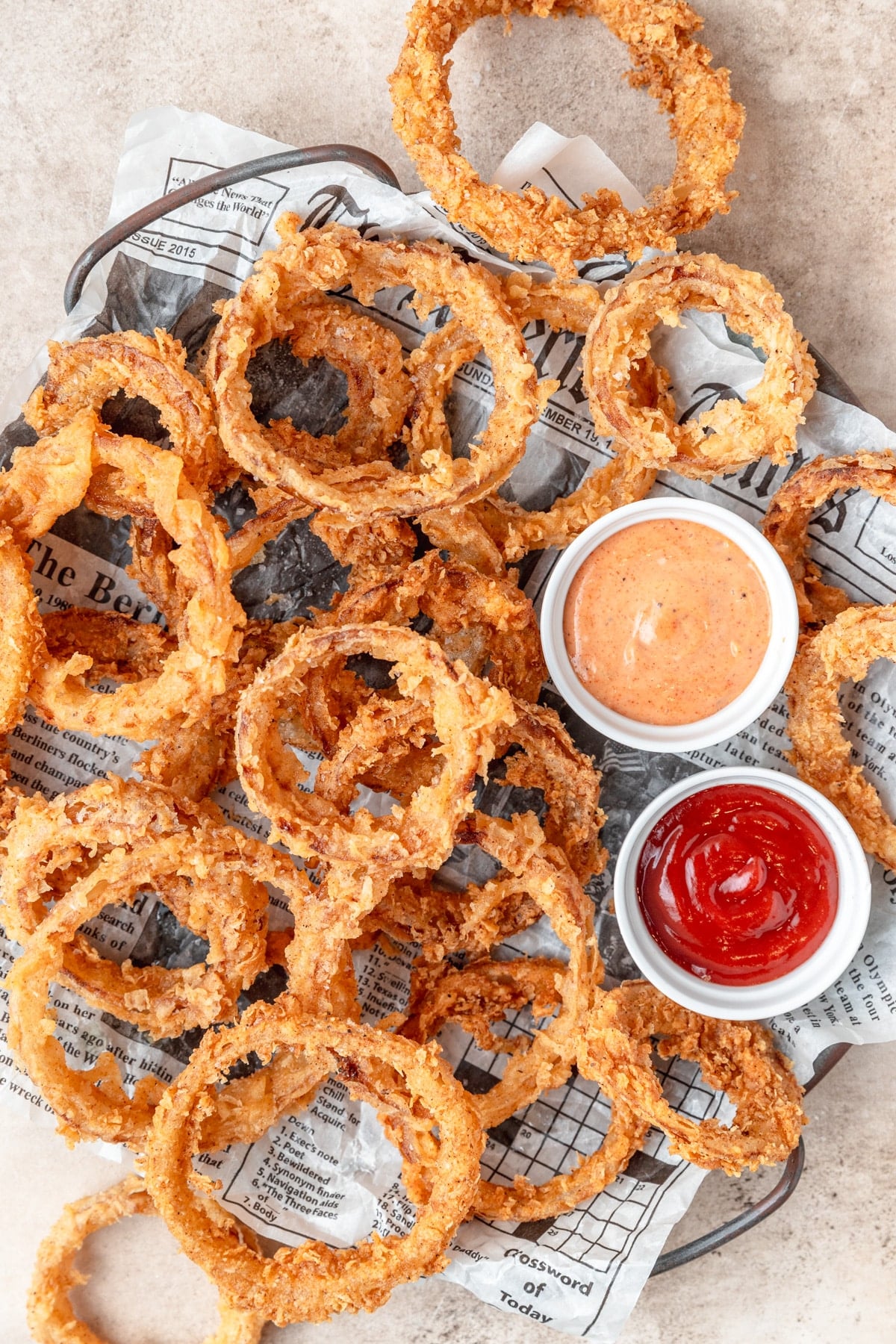sourdough discard onion rings with fry sauce.