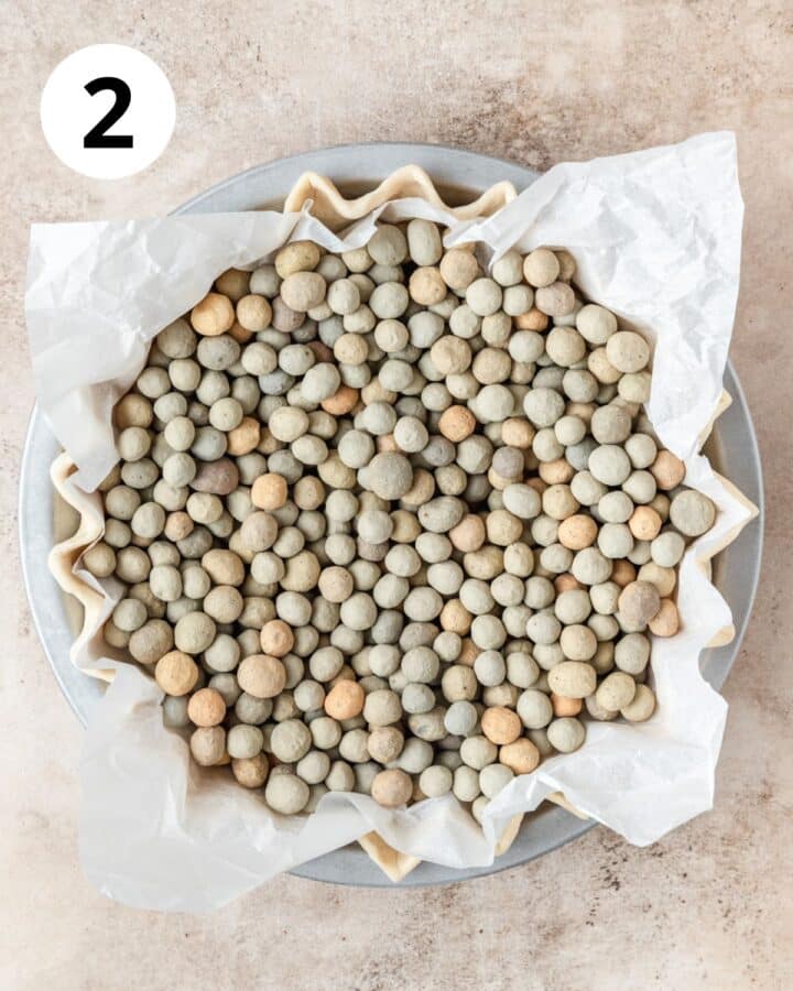 pie dough filled with pie weights.