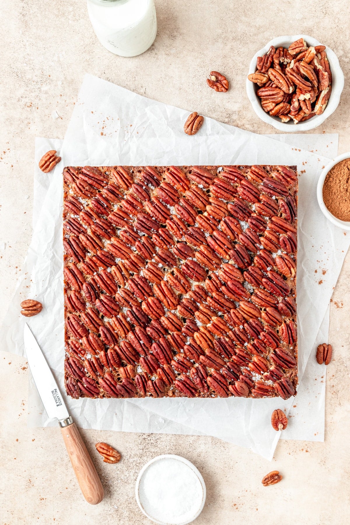 pecan pie cookie bars before slicing.